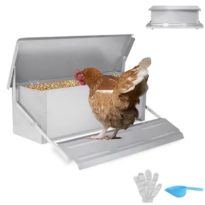 Produktbild von QEENTOE Automatischer Futterautomat 10 kg verzinkter Stahl, wasserfester Deckel, automatischer Futterspender für Hühner, Enten und Gänse