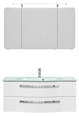 Produktbild von Pelipal Badmöbel-Set xpressline 4005 BxHxT 120 x 200 x 49,1 cm Frontfarbe weiß hochglanz mit Waschtisch Glas weiß, Wasch