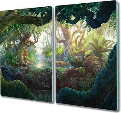 Produktbild von Coloray Schneidebrett Herdabdeckplatte 2x30x52 cm Kochplattenabdeckung Hackbrett Küchenbrett - Fantasiewald Natur
