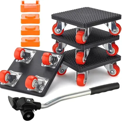 Produktbild von 9-Teiliges Möbel Transportroller Set, Schwerer Möbelheber mit Verlängerungsstange und 4 Möbelroller, 360 Grad Drehbar Rads, 400kg Tragfähigkeit, Möbeltransporter Möbeltransportrollen