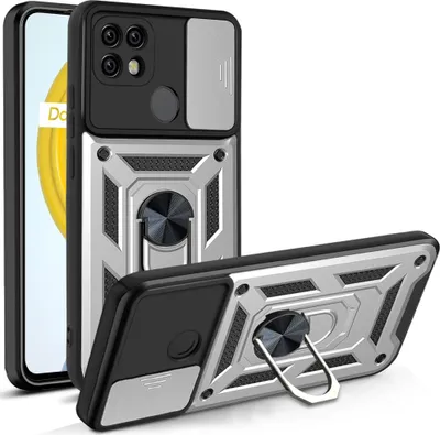 Produktbild von Realme C21 Hülle mit 360° Drehbarer Magnetische Ring Ständer Halter Dia Kameraschutz TPU Bumper Silikon Schutzhülle für OPPO Realme C21 Silber