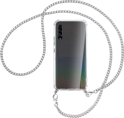 Produktbild von Handykette Backcover-Schutzhülle mit Band (Metall silberfarben) für Samsung Galaxy A90 5G - silberfarbene Kette