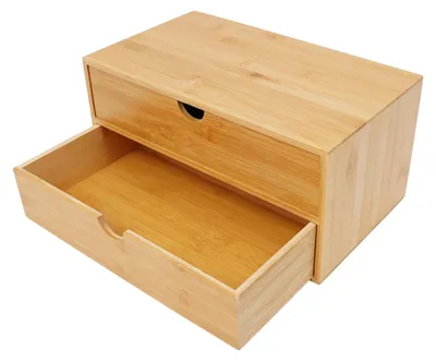 Immagine prodotto di Organizer da scrivania in bambù - Organizer da tavolo con 2 cassetti - Per articoli da ufficio e cosmetici - Stile minimalista - Colore legno