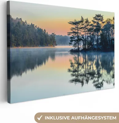 Produktbild von MuchoWow® - Leinwandbilder - Wasser - Bäume - Natur - Landschaft, Wandbild, Wanddeko Bilder Wohnzimmer, 120x80cm