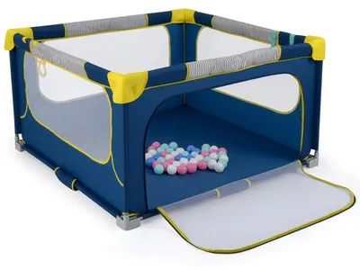 Immagine prodotto di Box per bambini - Pieghevole 127 x 127 cm - 50 palline - 4 maniglie - Porta con cerniera - Rete traspirante - Borsa per il trasporto - Blu