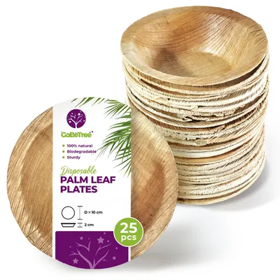 Palmblatt-Teller rund 10 cm, 25 Stück, Einweg, für Snacks