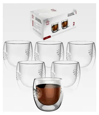 Produktbild von Doppelwandige Gläser 6er-Set - Thermogläser - Kaffeeglas 300 ml - Hitzebeständig und Kältebeständig - Kaffee und Tee Tassen - im Geschenkkarton