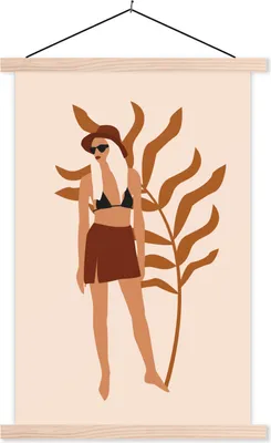 Produktbild von MuchoWow® Textilposter Sommer - Frau - Laub 60x90 cm mit holzfarbenen Rahmen - Textil