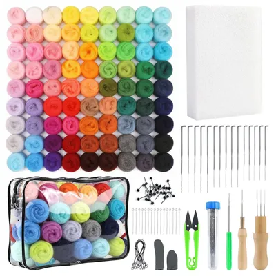 Immagine prodotto di Set di 100 colori di lana per feltro, ideale per lavori di feltro e progetti creativi fai-da-te