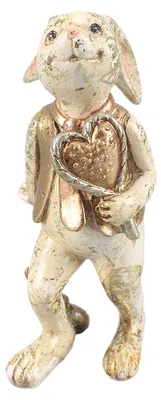 Immagine prodotto di Clayre & Eef figurina decorativa coniglio 13 cm beige oro cuore plastica