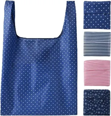 Produktbild von Ibenzoa® Faltbare Einkaufstaschen 4er-Set – recyceltes Polyester, 40×35×15 cm, wasserabweisend, kompakt faltbar 15×10×5 cm, verstärkte Griffe, 4 Designs