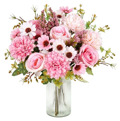 Kunstblumen-Set 4er-Pack rosa Rosen Dahlien Gänseblümchen