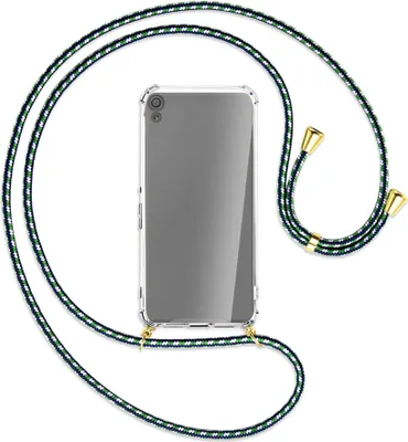 Produktbild von Handykette Backcover-Schutzhülle mit Band (Metall goldfarben) für Sony Xperia XA - grün/blau/weiß