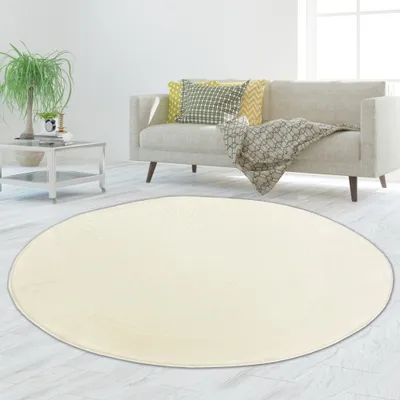 Image de Tapis classique moelleux, lavable, couleur crème, dimensions : 117 cm (rond)