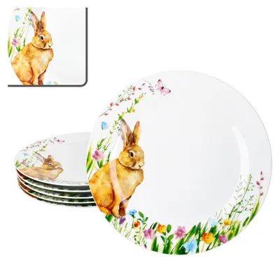 Zdjęcie produktu dla 6x Wielkanocna radość talerz obiadowy Ø27cm porcelana 6-osobowy duży talerz obiadowy Wielkanoc