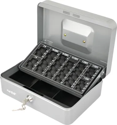 Produktbild von HMF 10022-09 Geldkassette abschließbar mit Münzzählbrett, 25 x 18 x 9 cm, silber
