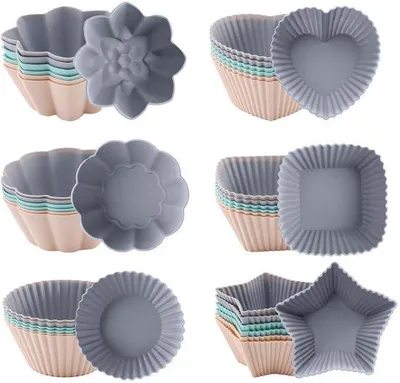 Productafbeelding van Ibenzoa® 36-delige siliconen muffinvormen set – 6 vormen, 3 kleuren, BPA-vrij, antiaanbaklaag, vaatwasmachinebestendig, geschikt voor oven en magnetron (-40 °C tot 230 °C)