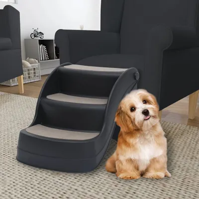 Produktbild von Möbel Hundetreppe mit 3 Stufen Klappbar Schwarz - Welpenlaufstall 171173