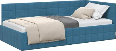 Obrázek produktu pro vidaXL Rohový rám postele s čelem modrý 90 cm x 200 cm sametový