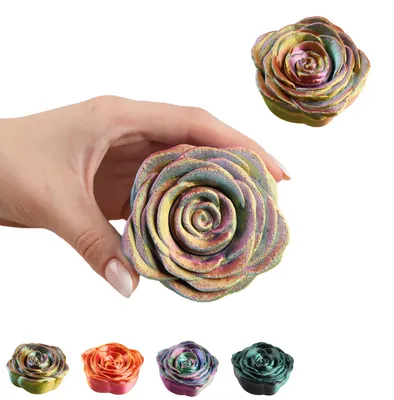 Produktbild von Fidget Spinner Rose 8 cm, leiser 3D-Druck Handspinner für den Schreibtisch – Rot-Gelb-Grün