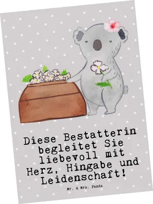 Produktbild von Mr. & Mrs. Panda Postkarte Bestatterin Herz - Grau Pastell - Geschenk, Postkarten, Fotokarte, Ansichtskarte, Ansichtskarten, Grußkarte