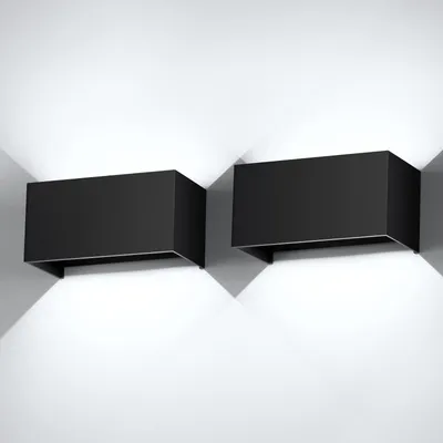 LED-Wandleuchten 2er-Set, 24 W, schwarz, 6000 K, IP65