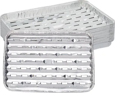 Immagine prodotto di Relaxdays Vassoio per barbecue in alluminio, set da 25 pezzi, LxP: 34 x 22 cm, vassoio in alluminio forato, resistente fino a 260 °C, per barbecue e forno, argento