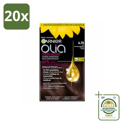 Productafbeelding van 20 x Garnier Olia 4.15 Haarverf - Kastanjebruin (mediumbruin) - Zonder ammonia - Voorraadverpakking - 20 stuks