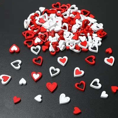 Productafbeelding van Holzherzen decoratie - 200 stuks in rood en wit - Losse decoratie voor tafeldecoratie en knutselwerkjes