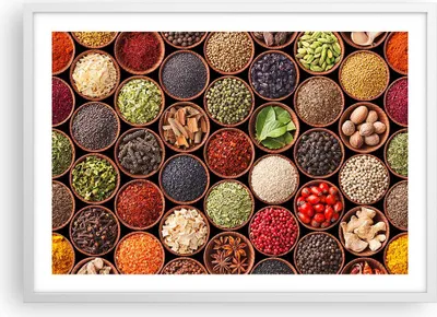 Produktbild von Gerahmtes Poster - Weißer Rahmen - Gewürz Küche - 70x50 cm - Wand Bild - Wanddeko - Wandbilder - Kunstposter - Wandposter - Bilderrahmen - Bilder - Kunstdruck - Wandbild - P2WAA70x50-3600
