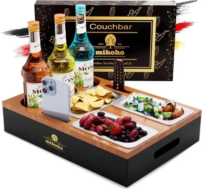 Produktbild von Couchbar Sofa Organizer mit 3 Snackschalen Holzfarbe