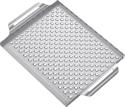 Immagine prodotto di Cestello per grigliare in acciaio inossidabile 43x30 cm per verdure e carne, accessori per barbecue, manico