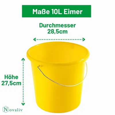 Immagine prodotto di Novaliv 5 pezzi secchio 10L giallo con bilancia - Secchio per la pulizia 10 litri ⌀ 28,5 cm Pratico tuttofare con bilancia per la casa e il giardino ideale come secchio per la casa, secchio per l'acqua, secchio per mocio, secchio