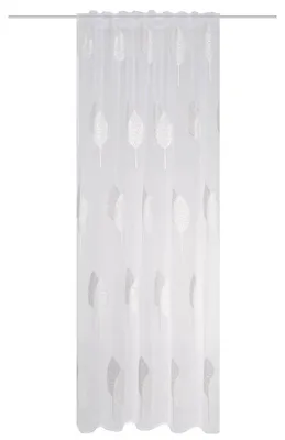 Produktbild von Fertigvorhang mit Kombiband Leinenoptik Stickerei Blätter ecru grau 140x245cm