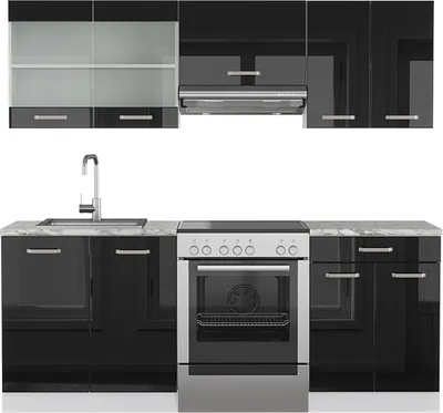 Obrázok produktu pre Kuchynka Vicco R-Line Čierna vysoký lesk/biela 200 cm Bez pracovnej dosky, Model 40988