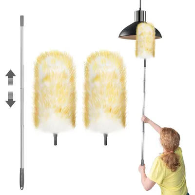 Produktbild von Teleskop-Staubwedel - Waschbar aus Wolle - Ausziehbar bis 130 cm - Für hohe Oberflächen und empfindliche Einrichtungen