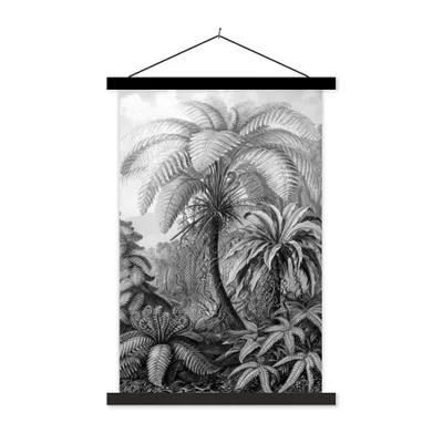 Produktbild von MuchoWow® Textilposter Pflanzen - Schwarz und weiß - Design - Illustration - Botanisch 60x90 cm mit schwarzem Rahmen - Poster Wohnzimmer