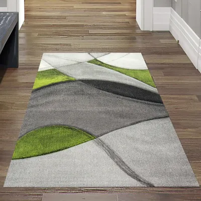 Image de Tapis moderne tapis salon abstrait en vert gris noir taille - 80 x 300 cm