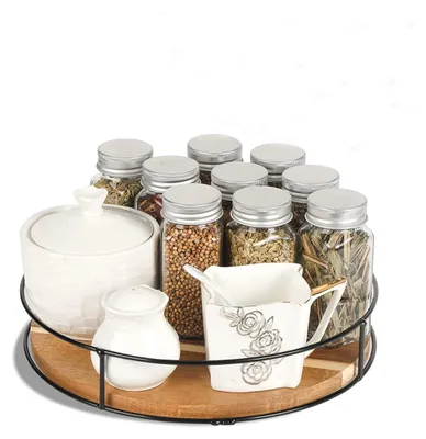 Produktbild von Drehteller Küche Organizer Aus Akazienholz 360° Drehbar Rutschfeste Unterlage Holz Drehteller 23 cm