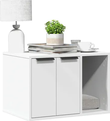 Produktbild von vidaXL Katzenmöbel Holzwerkstoff Weiß 60x40x40 cm, Verstecktes Design, 2 Eingänge, vielseitig einsetzbar als Katzentoilette, Katzenhaus, Beistelltisch oder Aufbewahrungsmöbel, Traglast 60 kg