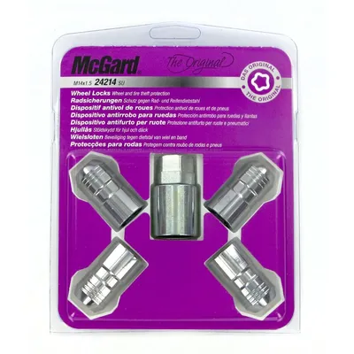 Imagen del producto de Juego de candados para llantas MCGARD Original, cromados, de 60°, rosca M14, boca cuadrada de 21 mm, longitud de 41,6 mm, compatibles con: OPEL INSIGNIA Caravan, FORD S-MAX (WA6), GALAXY (WA6), S-Max (CJ) y JEEP