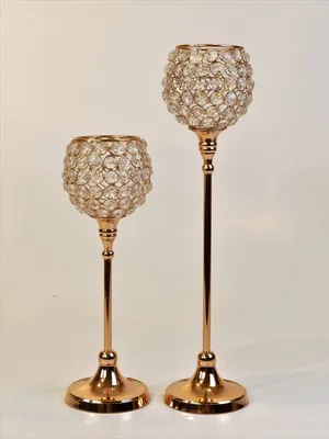 Produktbild von Kristall Kerzenständer 'Marie' 2er Set (Farbe: kupfer) - Crystallights, Teelichthalter, Tischdeko, Gastgeschenke und Hochzeitsdeko Kupfer, 12x42h