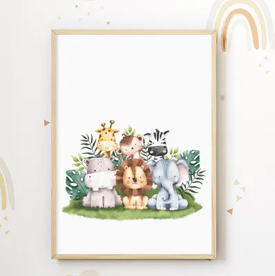 Produktbild von Safari Tiere Kinderzimmer Bild DIN A4 Poster Babyzimmer Wandbild Dekoration