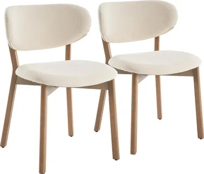 Image de Lot de 2 chaises en bois clair et tissu boucle beige AURA