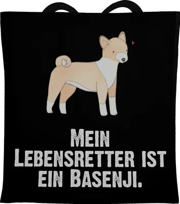 Produktbild von Mr. & Mrs. Panda Jutebeutel Basenji Lebensretter - Schwarz - Geschenk, dokumententasche, Schultasche, Laptoptasche, Tasche, Kongo-Terrier, Stoffbeutel, Tote Bag