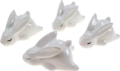 Produktbild von Hase liegend klein weiß Keramik Porzellan 8x5x4,5cm Ostern Frühling Deko Figur, Menge:4 St.