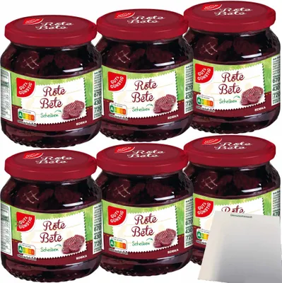 Produktbild von Gut & Günstig Rote Bete Scheiben im Bundschnitt mit Zwiebeln 6er Pack (6x430g ATG) + usy Block
