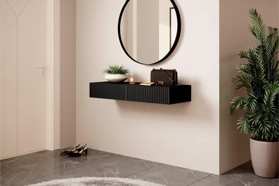 Zdjęcie produktu dla Nicole Wisząca toaletka 100 cm z 2 szufladami – nowoczesny design | Kolor: matowa czerń