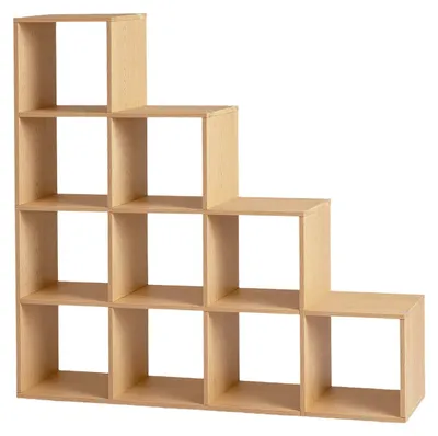 Immagine prodotto di Libreria a 10 scomparti, a gradoni, ideale per il soggiorno | Beige | 129,5 x 29 x 129,5 cm