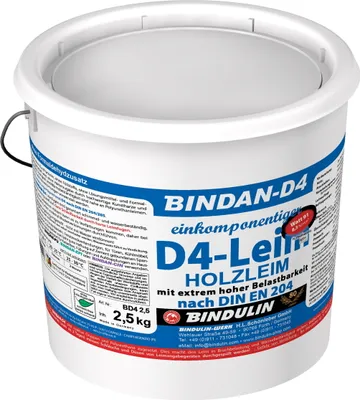 Produktbild von Bindan-D4 Kunstharzleim Holzleim   (1-Komponenten-D4-Leim) inkl.1 Leimspachtel und Pinsel (2,5 Kilogramm) von E-Com24